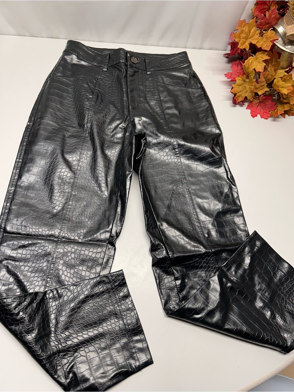 a new day Black Faux Croc Straight-Leg Pants